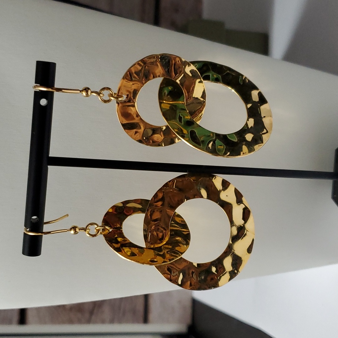 Stamped 18k Gold Italian Plated Circles Hook Earrings